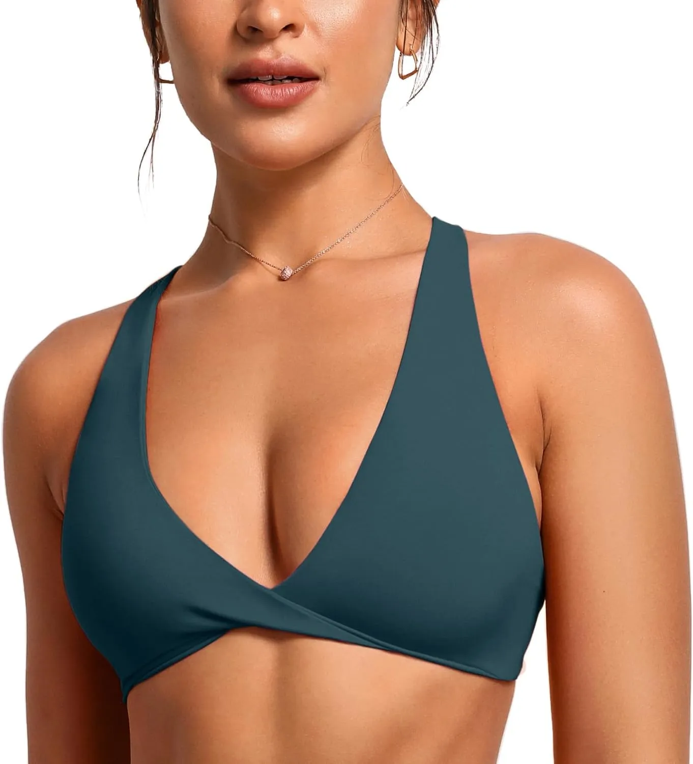 VANTONIA Womens Butterluxe Twist Front Sports Bra Deep V-Neck Crop Top Strappy Cross Back Bra with Nipple Covers-Vivi Bra