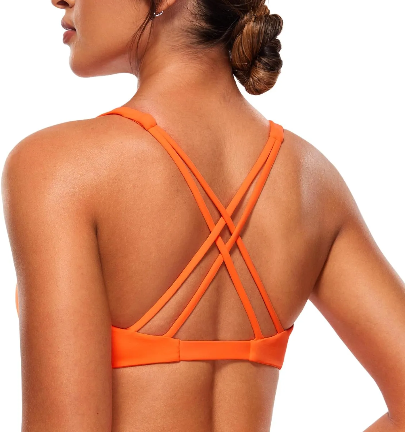 VANTONIA Womens Butterluxe Twist Front Sports Bra Deep V-Neck Crop Top Strappy Cross Back Bra with Nipple Covers-Vivi Bra