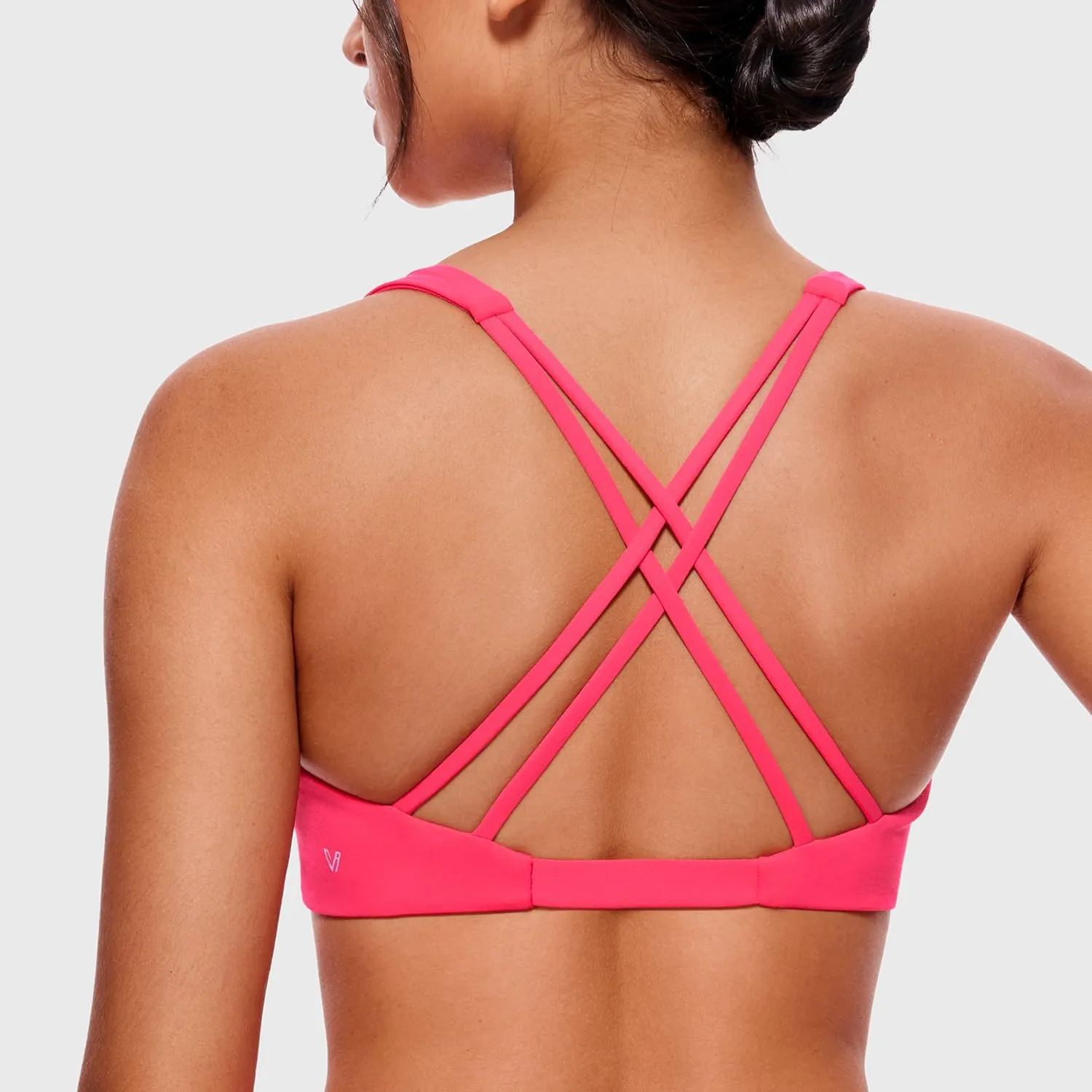 VANTONIA Womens Butterluxe Twist Front Sports Bra Deep V-Neck Crop Top Strappy Cross Back Bra with Nipple Covers-Vivi Bra