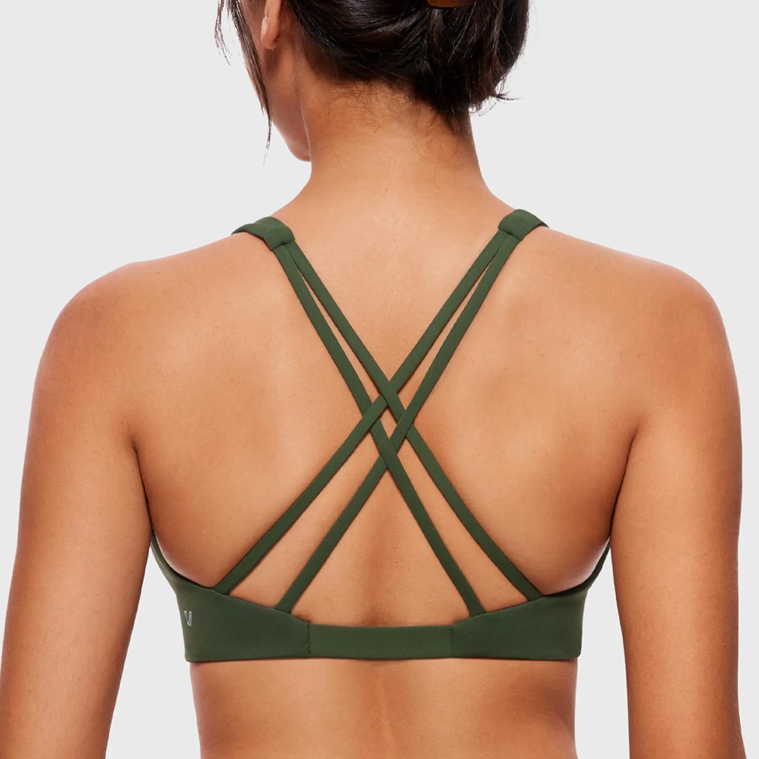 VANTONIA Womens Butterluxe Twist Front Sports Bra Deep V-Neck Crop Top Strappy Cross Back Bra with Nipple Covers-Vivi Bra