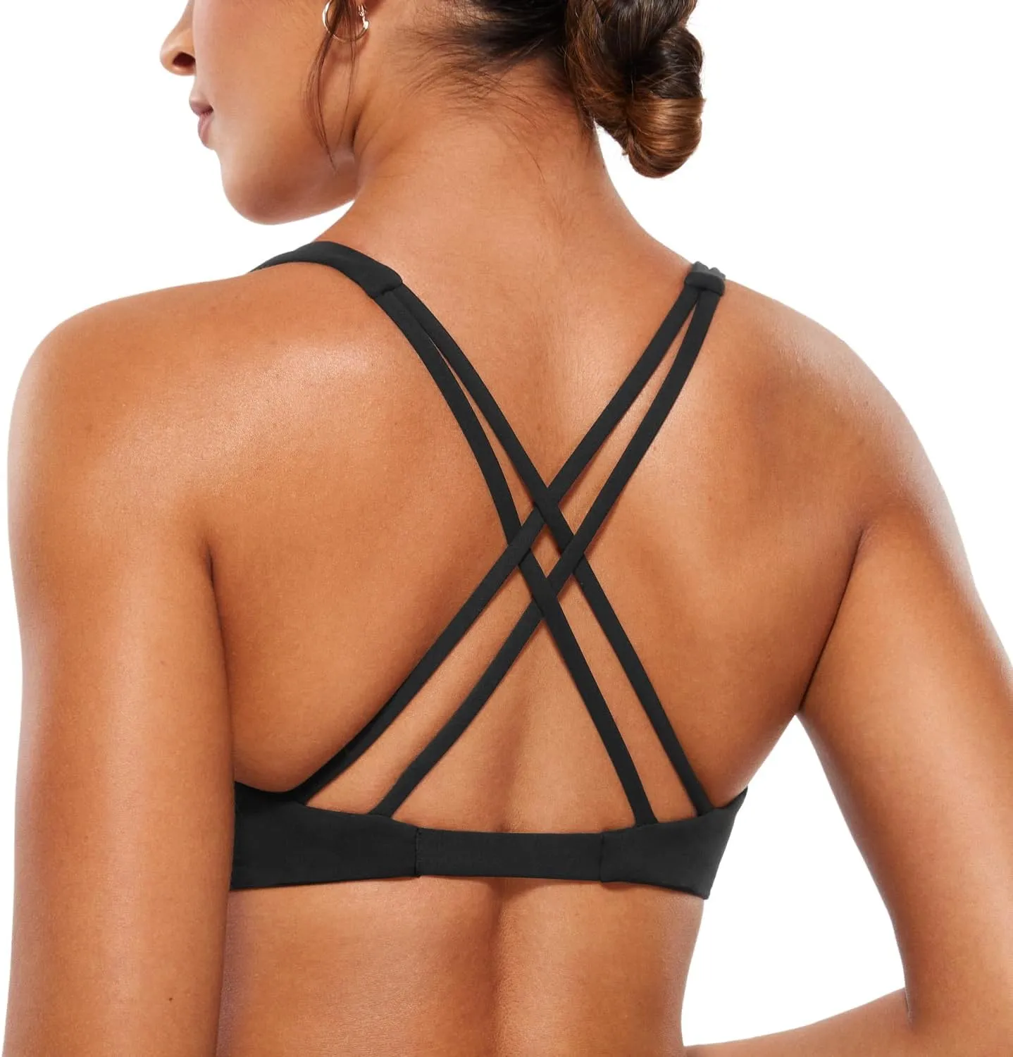VANTONIA Womens Butterluxe Twist Front Sports Bra Deep V-Neck Crop Top Strappy Cross Back Bra with Nipple Covers-Vivi Bra
