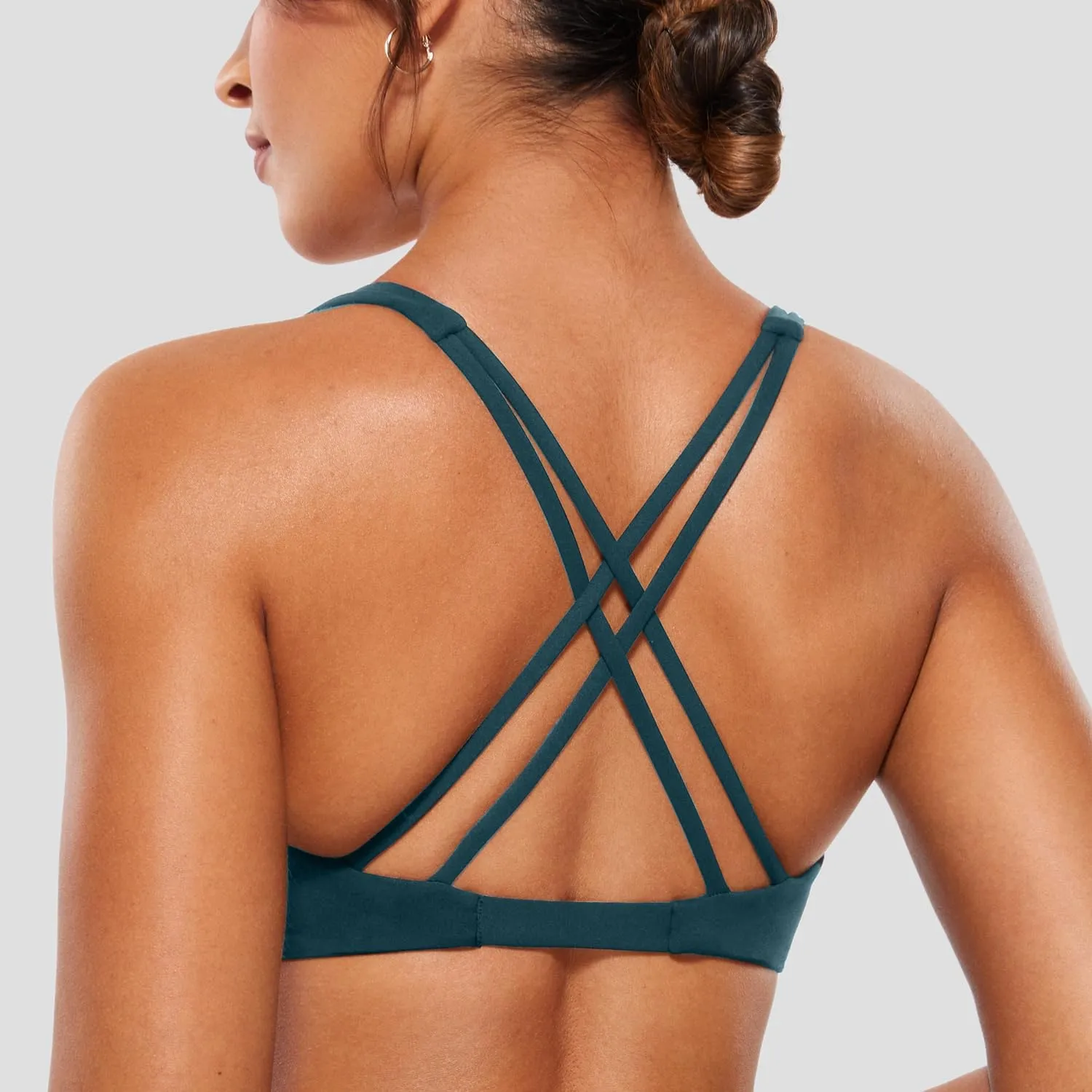 VANTONIA Womens Butterluxe Twist Front Sports Bra Deep V-Neck Crop Top Strappy Cross Back Bra with Nipple Covers-Vivi Bra