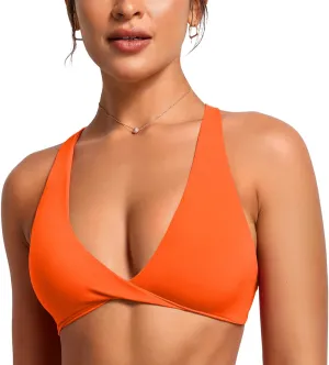 VANTONIA Womens Butterluxe Twist Front Sports Bra Deep V-Neck Crop Top Strappy Cross Back Bra with Nipple Covers-Vivi Bra
