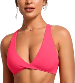 VANTONIA Womens Butterluxe Twist Front Sports Bra Deep V-Neck Crop Top Strappy Cross Back Bra with Nipple Covers-Vivi Bra