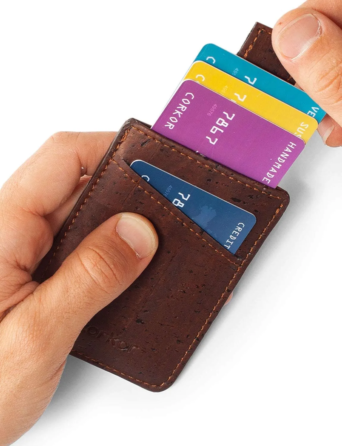 Vegan Front Pocket Wallet Men Minimalist Slim Cards Eco Durable Cork