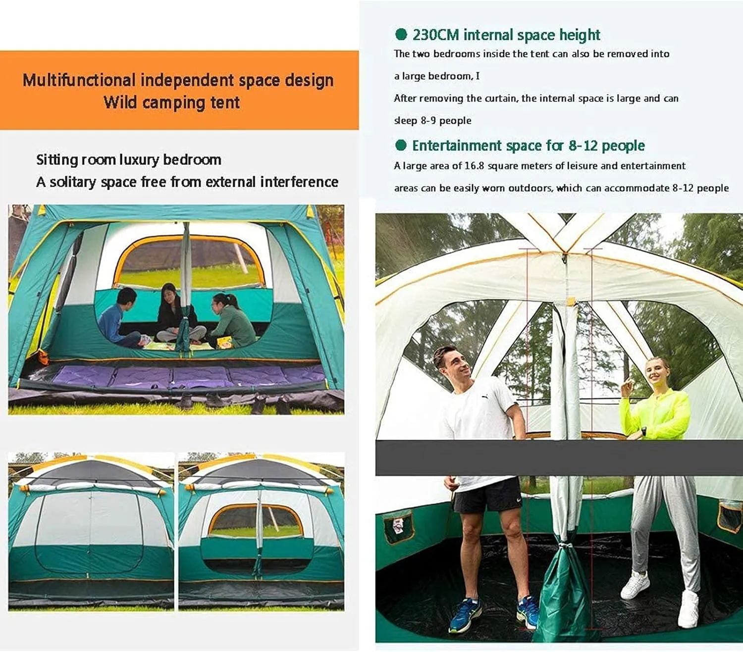 VejiA Outdoor Camping Tent Can Accommodate 8 to 12 People, Ample Space,Two-Story Tent,with an Extended Parasol, Rainproof with Sun Protection Features