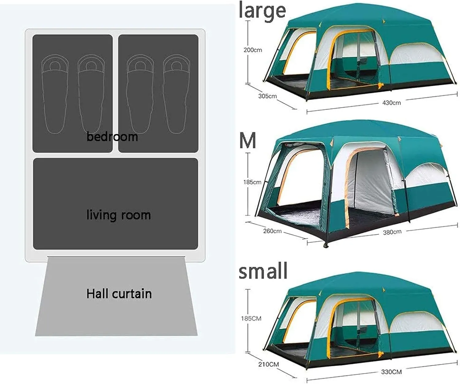 VejiA Outdoor Camping Tent Can Accommodate 8 to 12 People, Ample Space,Two-Story Tent,with an Extended Parasol, Rainproof with Sun Protection Features