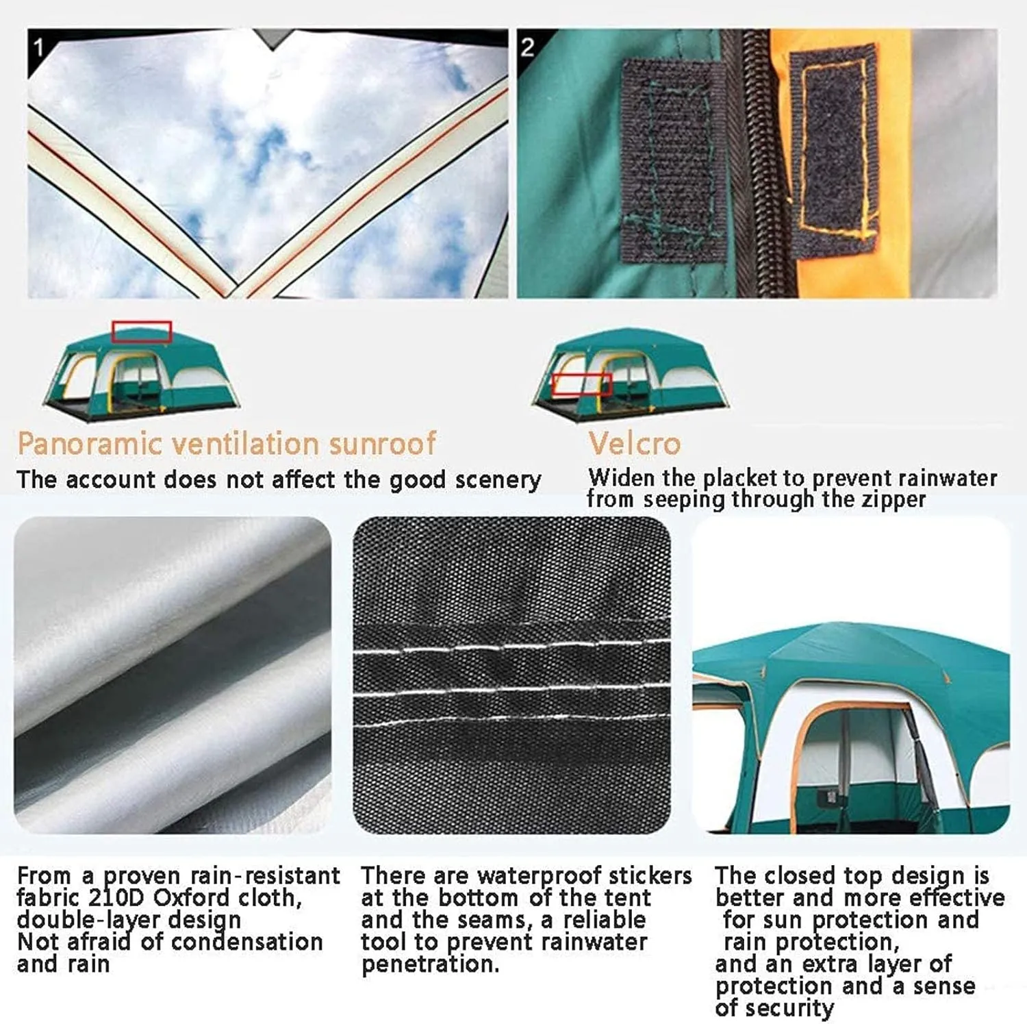 VejiA Outdoor Camping Tent Can Accommodate 8 to 12 People, Ample Space,Two-Story Tent,with an Extended Parasol, Rainproof with Sun Protection Features