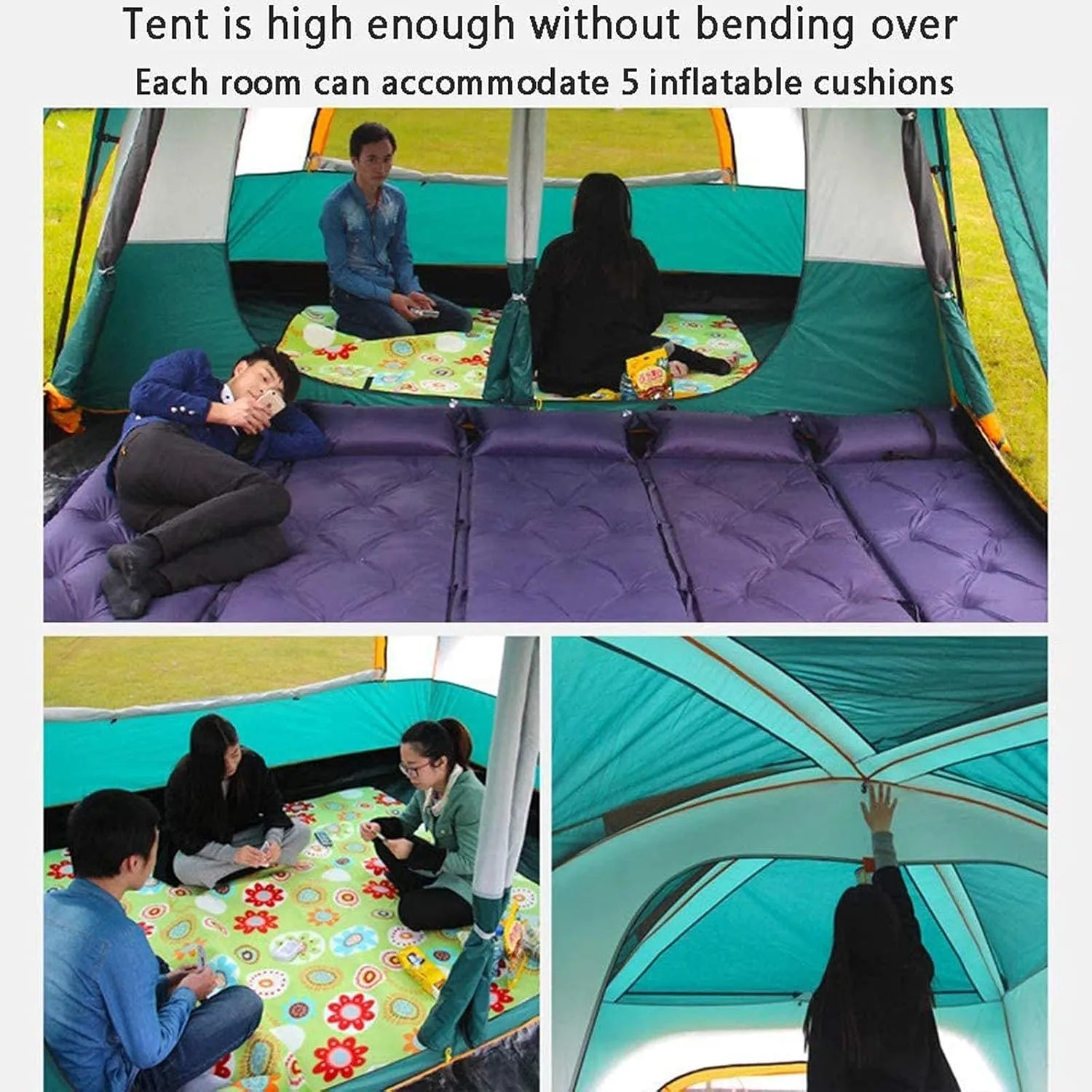VejiA Outdoor Camping Tent Can Accommodate 8 to 12 People, Ample Space,Two-Story Tent,with an Extended Parasol, Rainproof with Sun Protection Features