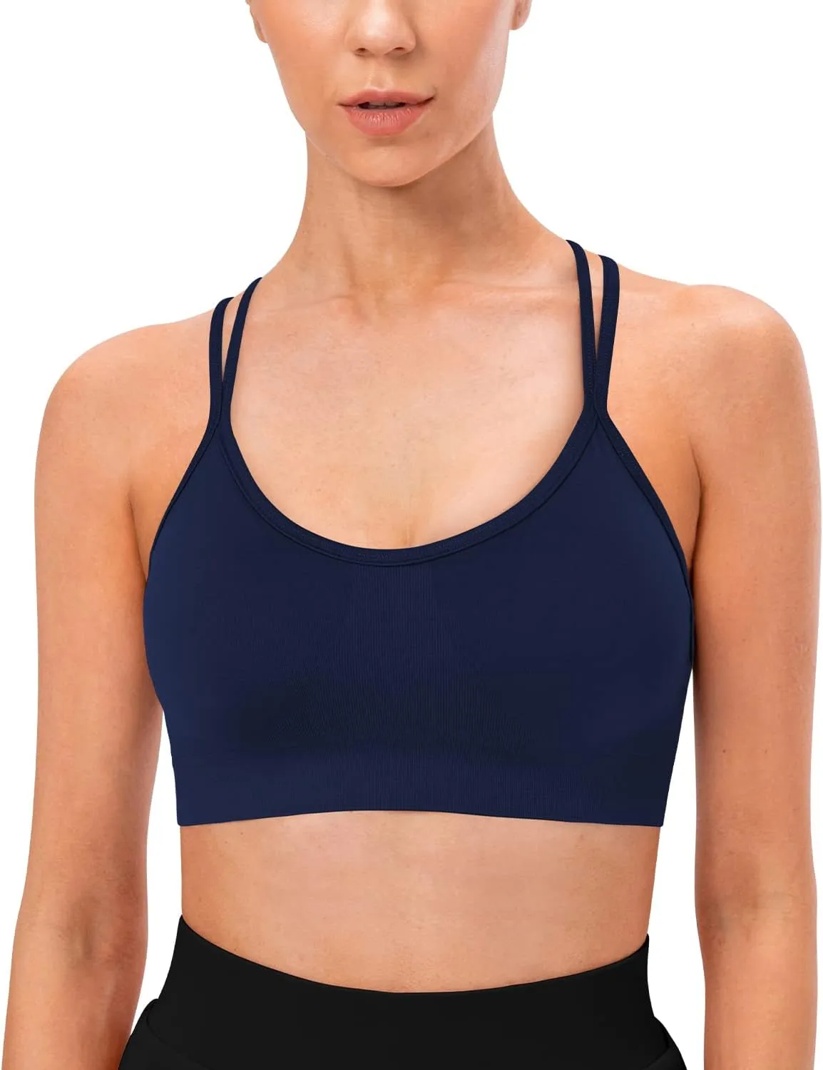 VEQKING Women's Cross Back Sports Bra Padded Strappy Medium Support Yoga Bra for Workout Fitness 3 Pack