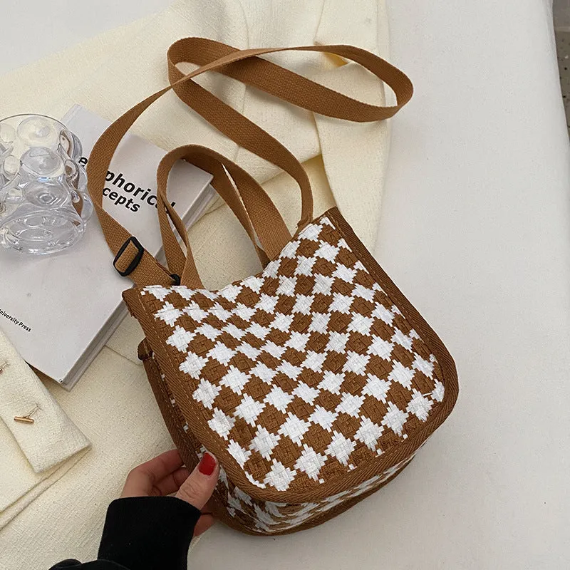 Versatile Style Rhombus Canvas Female Korean Crossbody Bags
