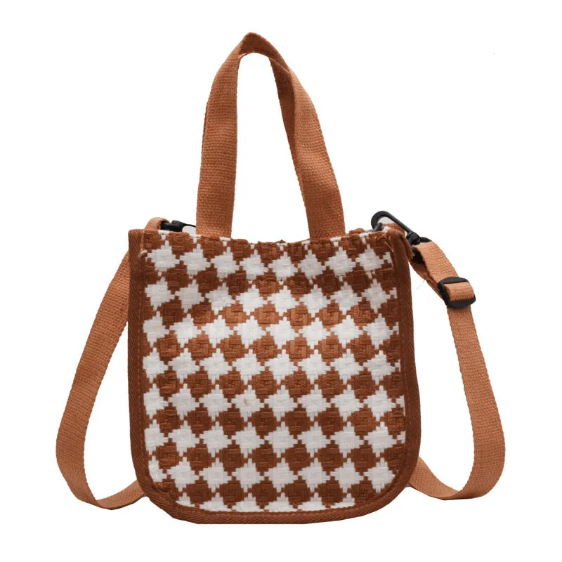 Versatile Style Rhombus Canvas Female Korean Crossbody Bags