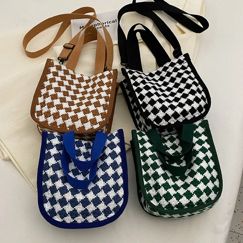Versatile Style Rhombus Canvas Female Korean Crossbody Bags