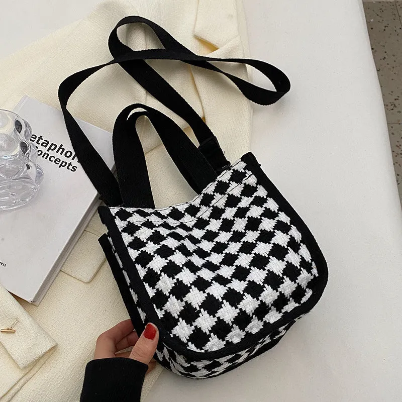 Versatile Style Rhombus Canvas Female Korean Crossbody Bags