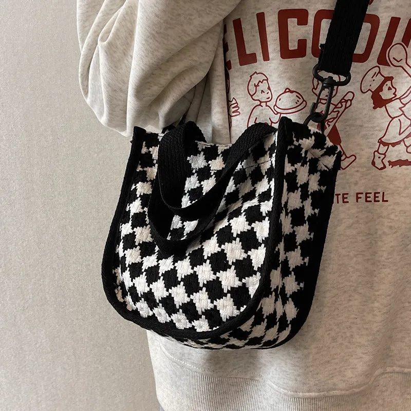 Versatile Style Rhombus Canvas Female Korean Crossbody Bags