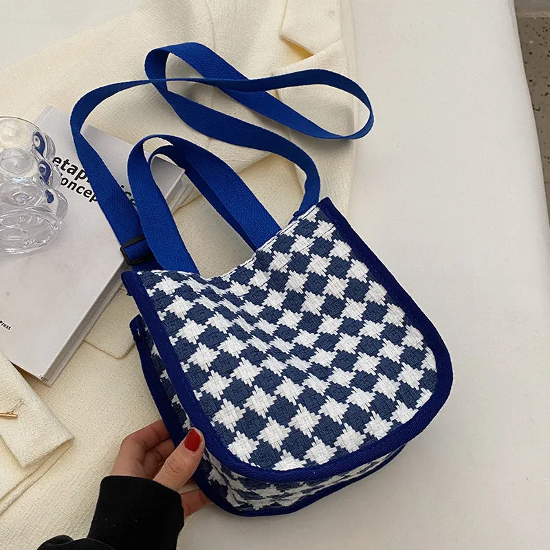 Versatile Style Rhombus Canvas Female Korean Crossbody Bags