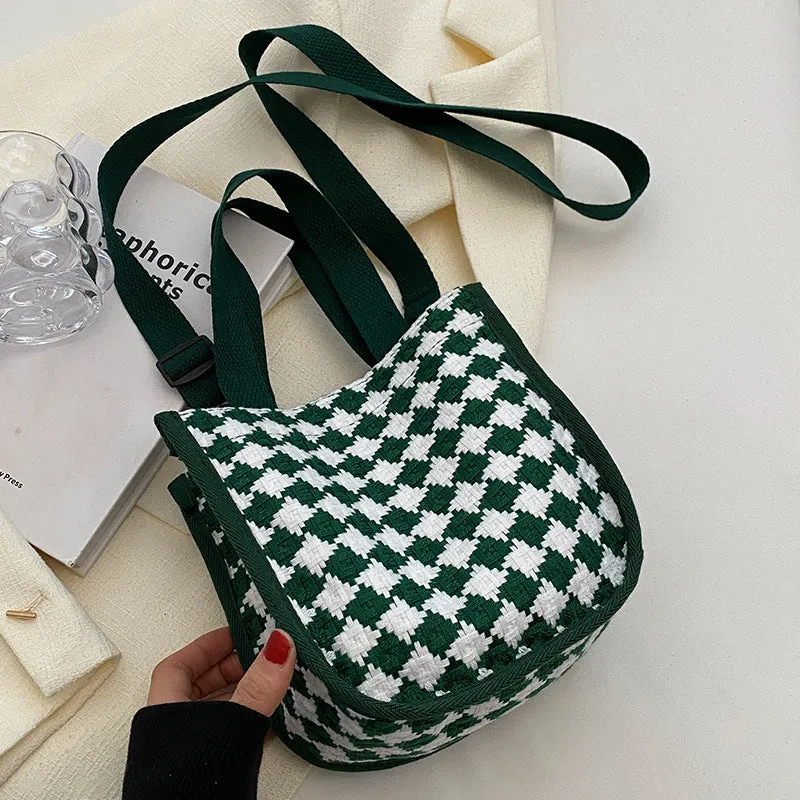 Versatile Style Rhombus Canvas Female Korean Crossbody Bags