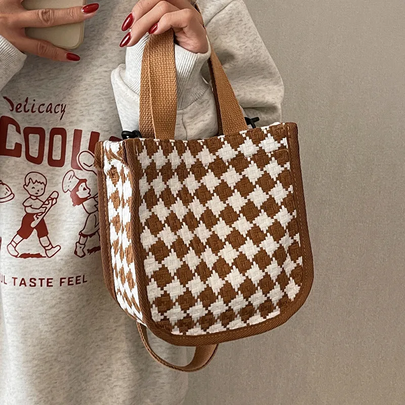 Versatile Style Rhombus Canvas Female Korean Crossbody Bags