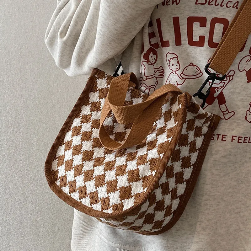 Versatile Style Rhombus Canvas Female Korean Crossbody Bags