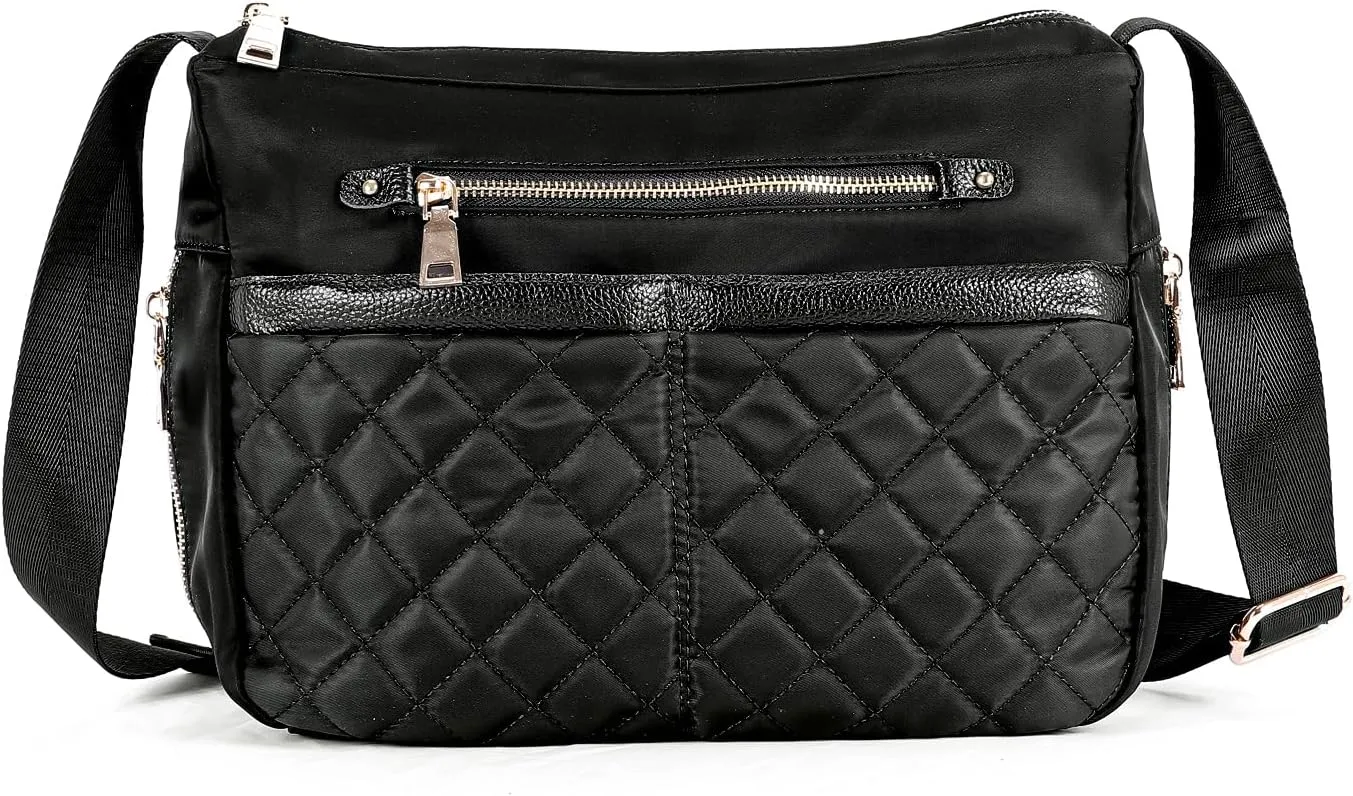 VGOAL Diamond-Shaped Single-Shoulder Bag, Nylon Fabric Cowhide Women's Bag, Versatile Commuting Square Crossbody Bag