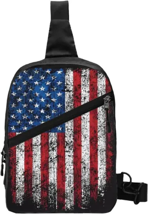 Vintage American Flag Portable Sling Bags Packable Crossbody Bag Foldable Sport Daypack Reusable Shoulder Backpack Diagonally Chest Bag for Workout Travel