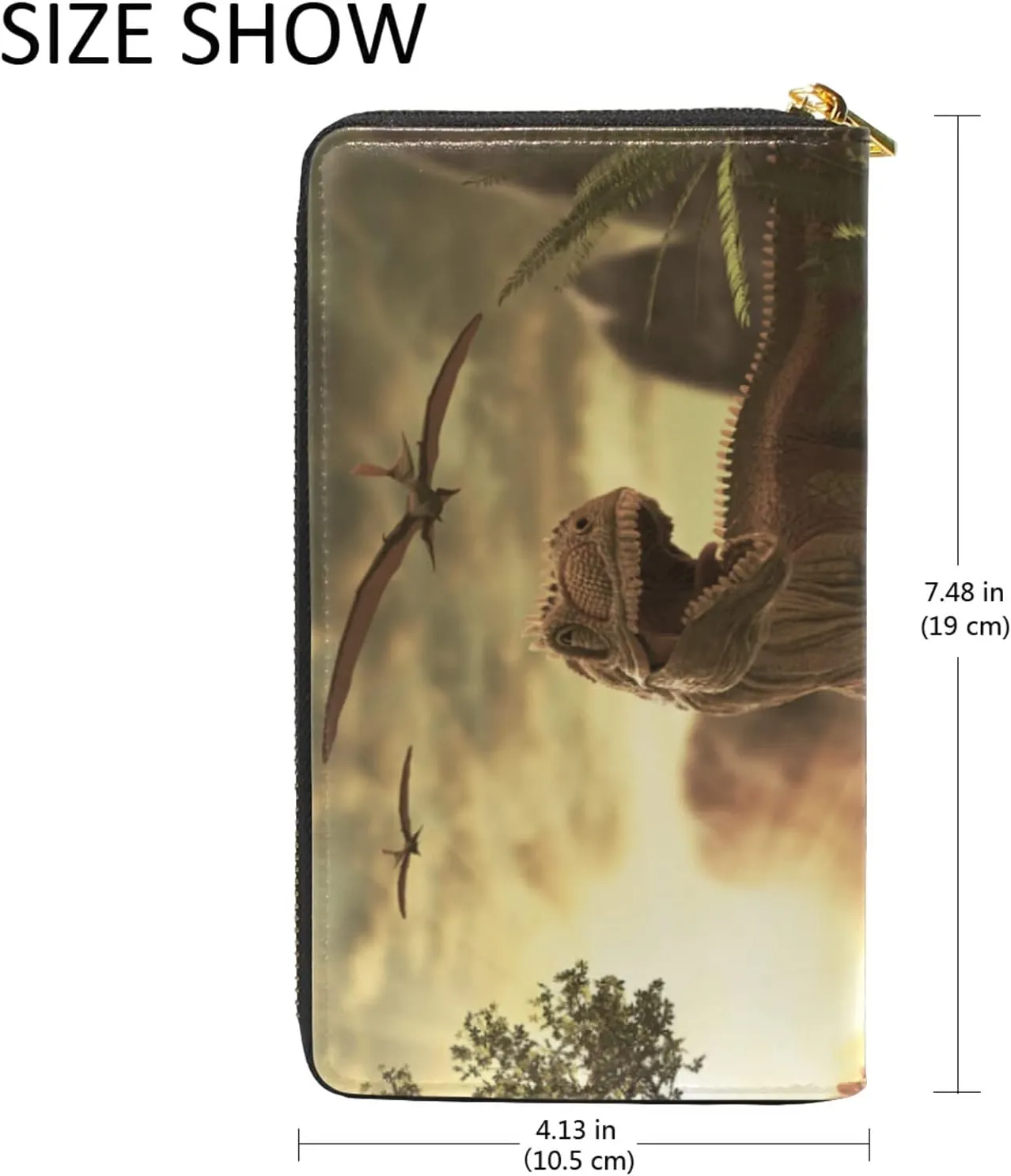 Vintage Giant Dinosaur Destroys the Park Leather Long Wallet Organizer with Zipper Purse Clutch Bag for Women Men