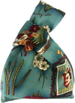 Vintage Japanese Yukata Kimono Crane Handbag Wristlet Bag - Small Coin Tote Handle Bag Knot Pouch for Women