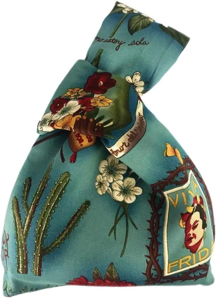 Vintage Japanese Yukata Kimono Crane Handbag Wristlet Bag - Small Coin Tote Handle Bag Knot Pouch for Women