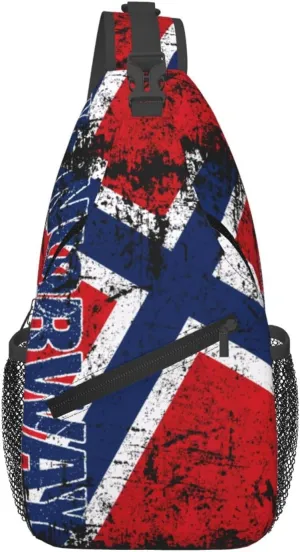 Vintage Norwegian Norway Flag Crossbody Bags Sling Backpack Cross Chest Bag Sports Shoulder Bag Gym Fanny Pack Adjustable Cycling Daypack Diagonally Rucksack for Running