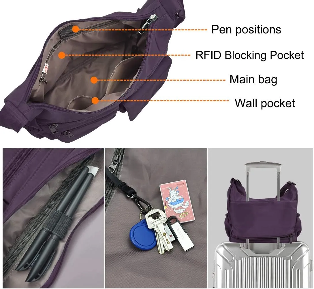 VOLGANIK ROCK Crossbody Bags for Women RFID Lightweight Travel Shoulder Bag Waterproof Nylon purses and handbags Pocketbook