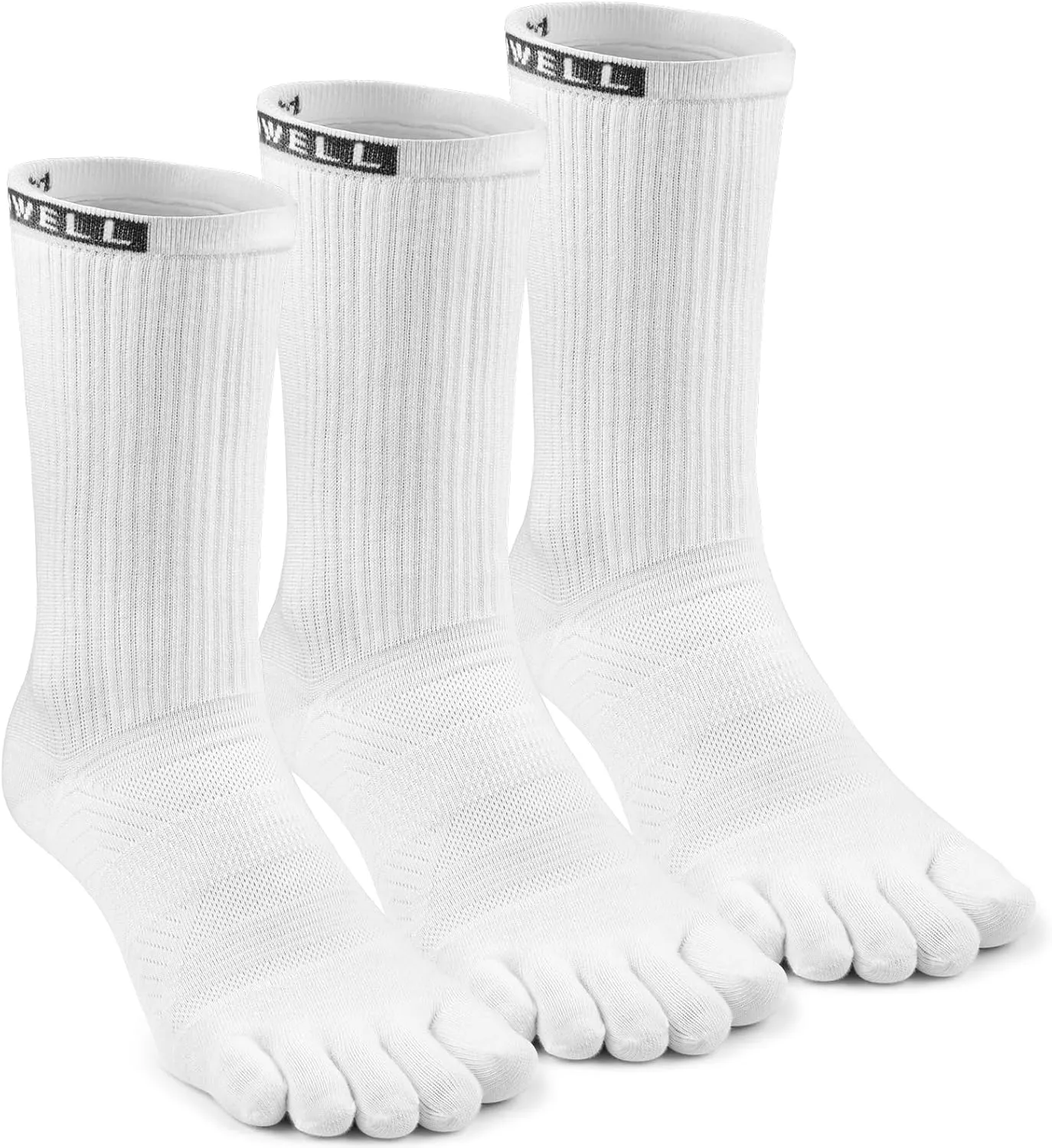 VWELL Toe Socks for Men Women Running COOLMAX Mid-Calf Finger Socks Athletic Breathable Five Toe Design Quick Dry, 3Pairs