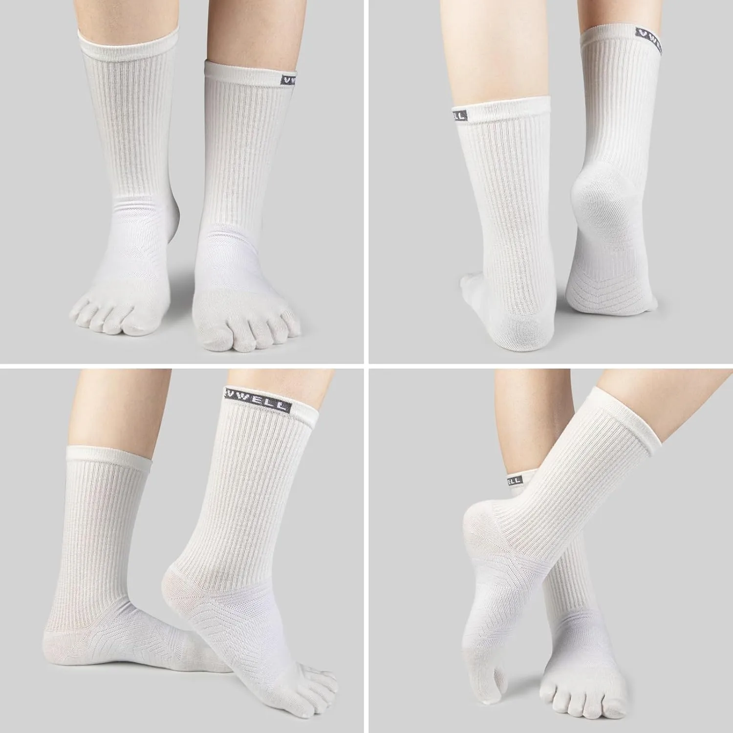 VWELL Toe Socks for Men Women Running COOLMAX Mid-Calf Finger Socks Athletic Breathable Five Toe Design Quick Dry, 3Pairs