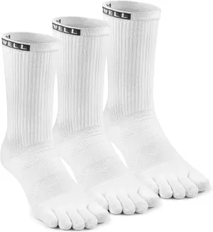 VWELL Toe Socks for Men Women Running COOLMAX Mid-Calf Finger Socks Athletic Breathable Five Toe Design Quick Dry, 3Pairs