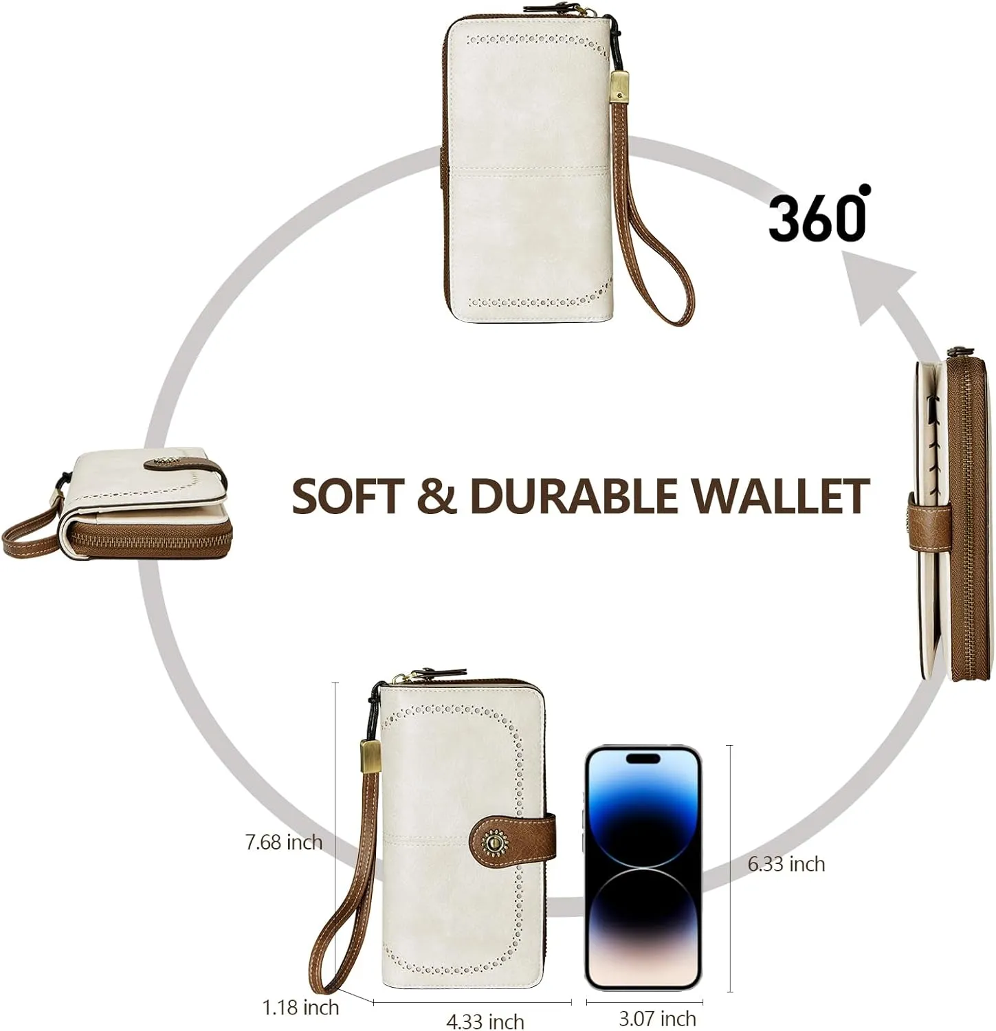 Wallet for Women RFID Blocking Leather Large Capacity Card Holder Ladies Phone Clutch Travel Long Purse Wristlet