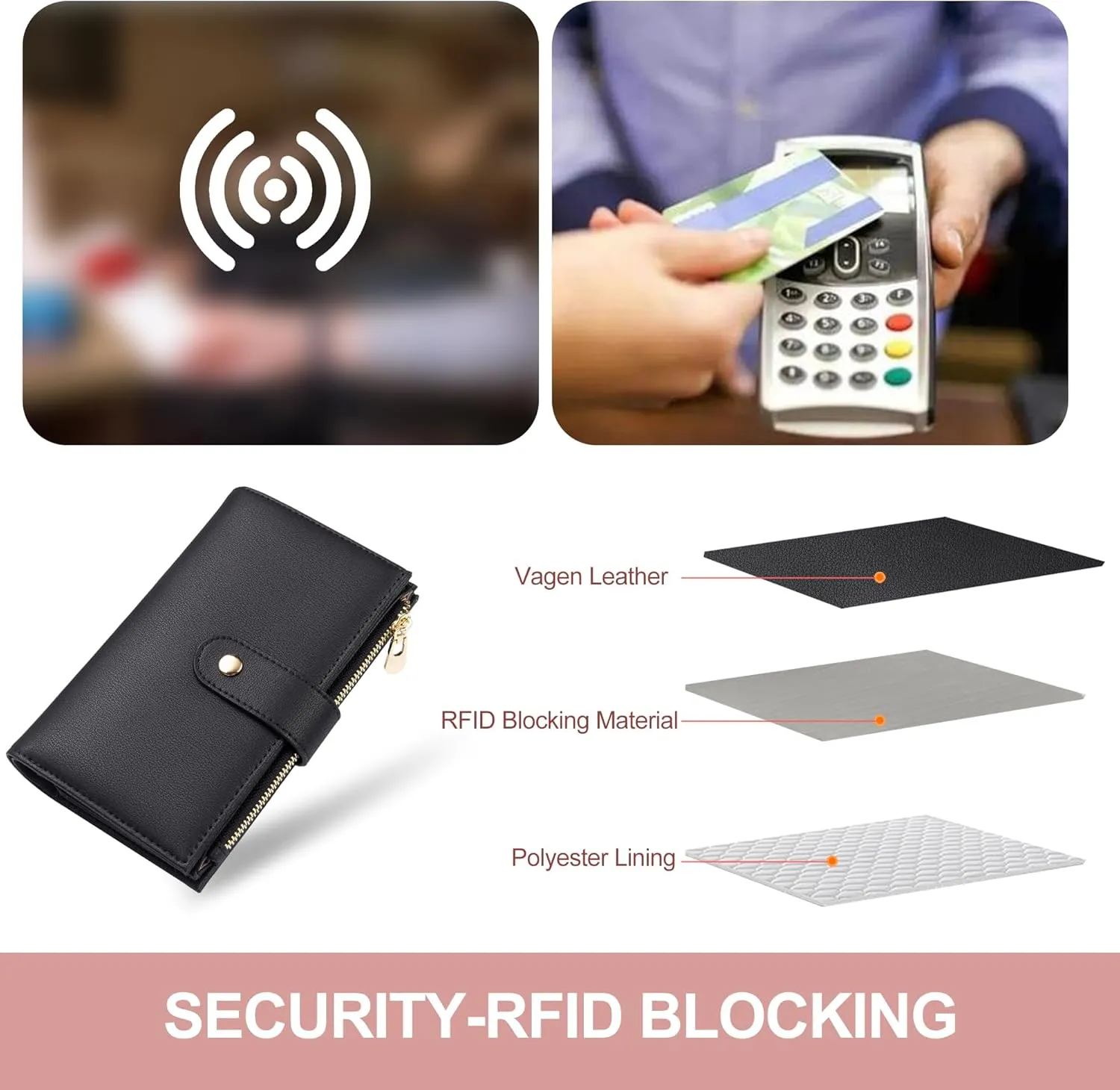 Wallet Women RFID Blocking Leather Trifold Clutch Wallet Credit Card Holder Ladies Travel Wallet Purse with Pen Holder