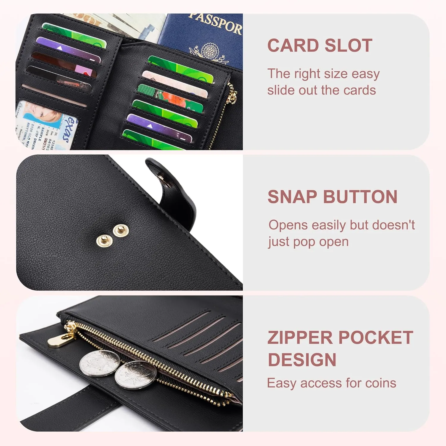 Wallet Women RFID Blocking Leather Trifold Clutch Wallet Credit Card Holder Ladies Travel Wallet Purse with Pen Holder