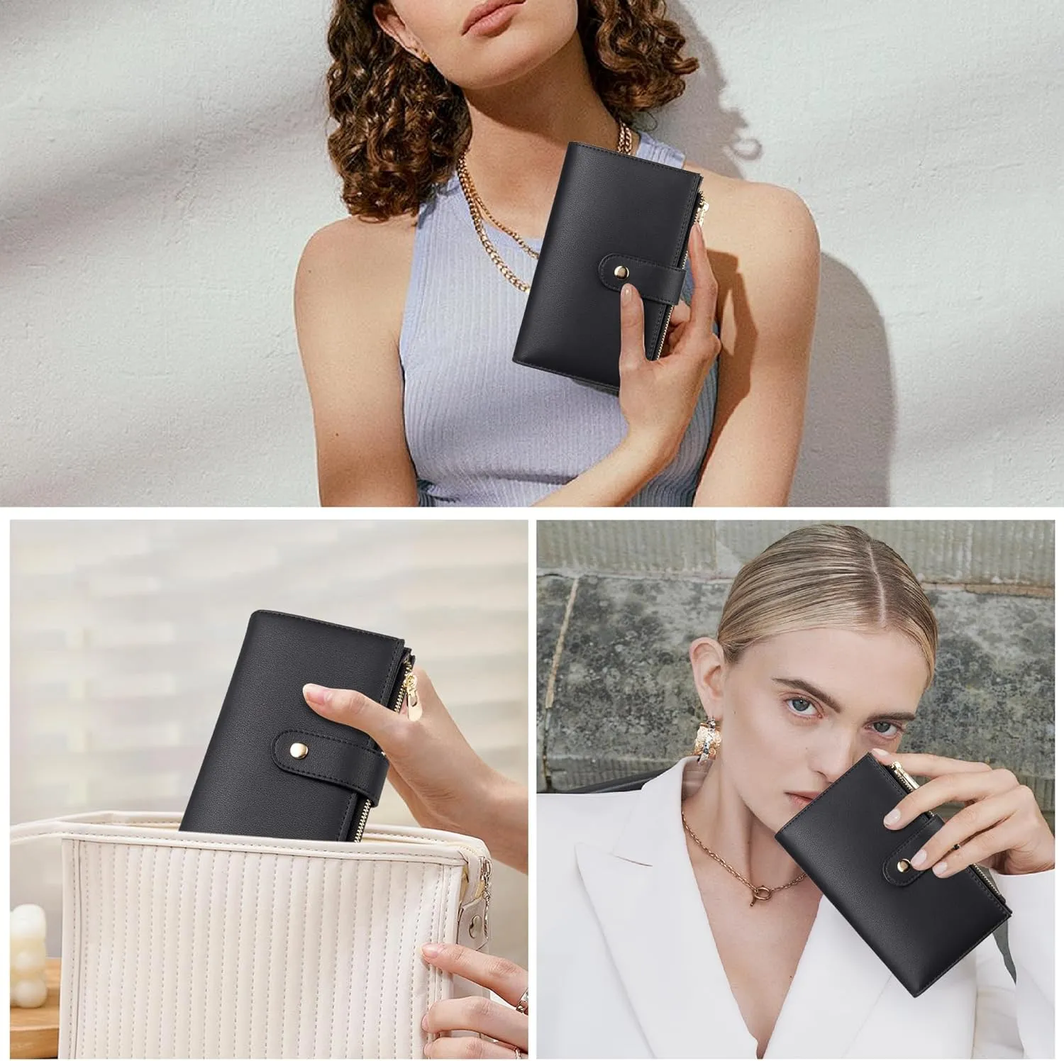 Wallet Women RFID Blocking Leather Trifold Clutch Wallet Credit Card Holder Ladies Travel Wallet Purse with Pen Holder