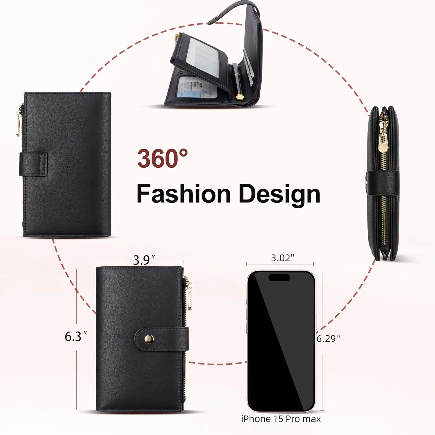 Wallet Women RFID Blocking Leather Trifold Clutch Wallet Credit Card Holder Ladies Travel Wallet Purse with Pen Holder