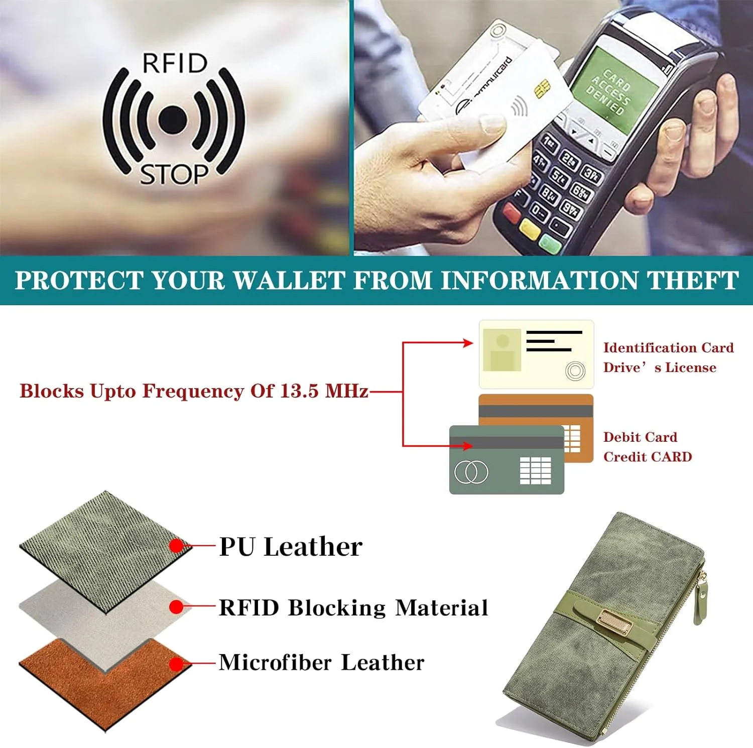 Wallets for Women Leather Large Size RFID Blocking Bifold Multi Card Wallet Case Credit Card Holder for Women with Zipper Pocket