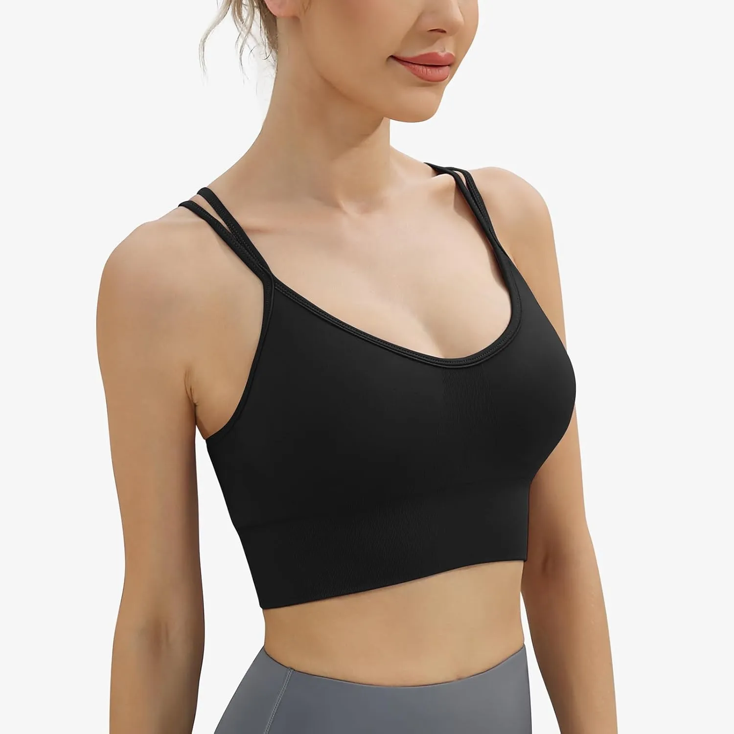 WANAYOU Women Strappy Sports Bra for Women,Cross Back Sports Bra Padded Yoga Bra 3 Pack Medium Support Workout Bra