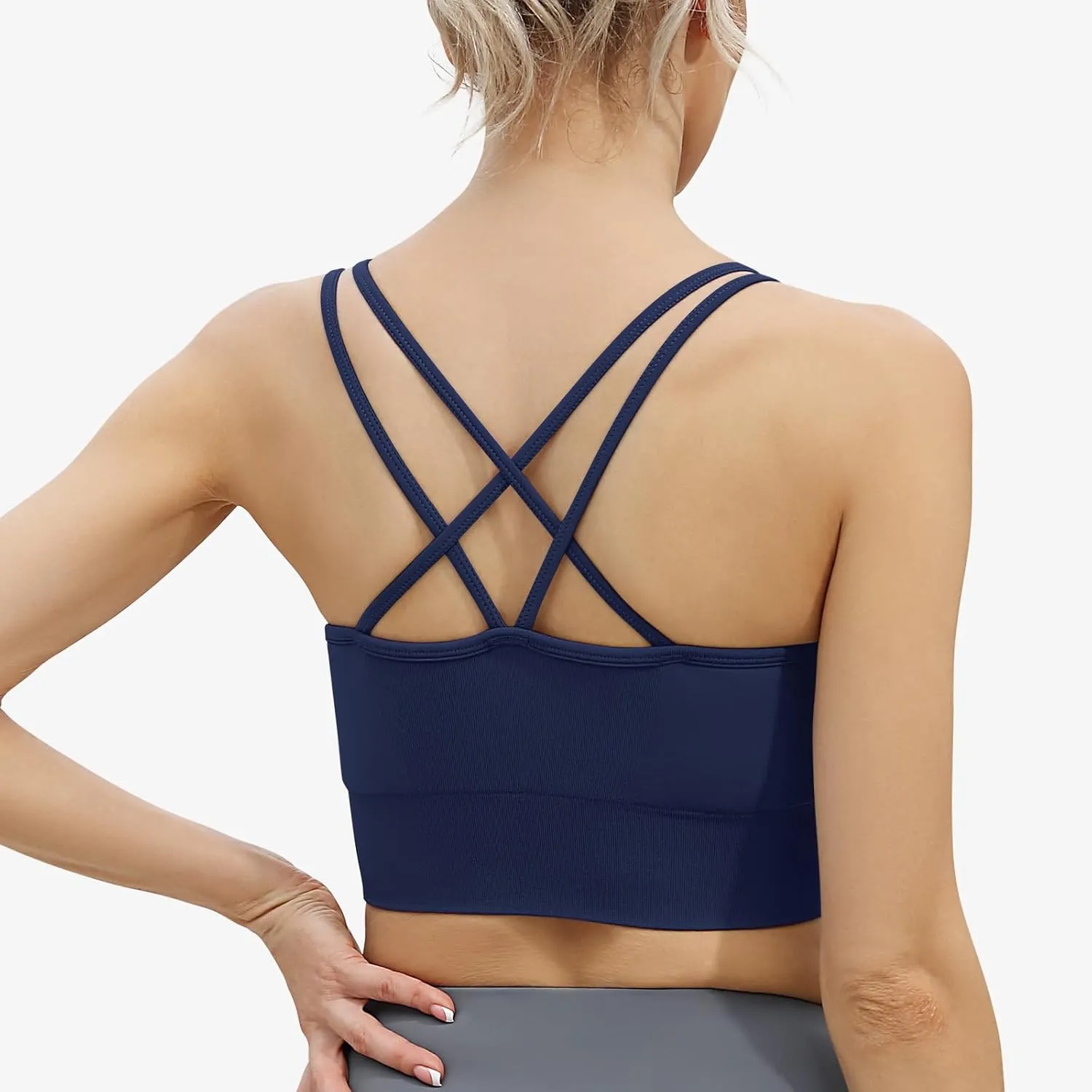 WANAYOU Women Strappy Sports Bra for Women,Cross Back Sports Bra Padded Yoga Bra 3 Pack Medium Support Workout Bra