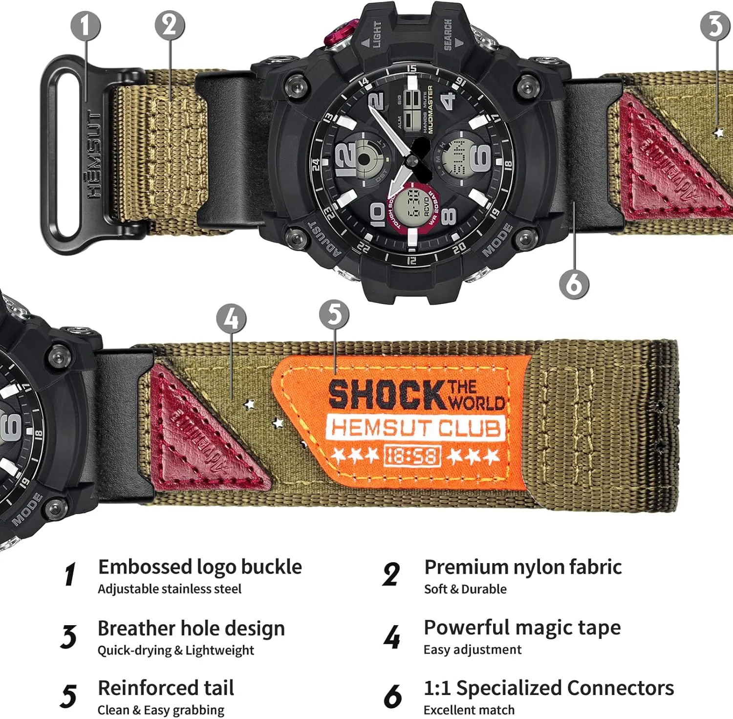 Watch Band Strap for Casio G-shock GG-1000/GWG-100/GSG-100,Super Rugged Nylon Sports Strap