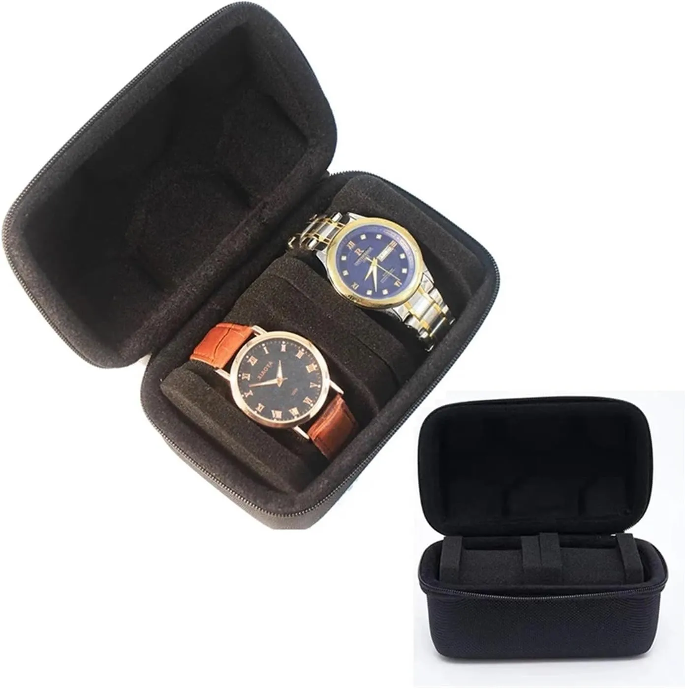 Watch Box 2 Slots Portable Cloth Watch Storage Bag Mechanical Watch Quartz Watch Travel Storage Box watches organizer UTHAI(3-Black)