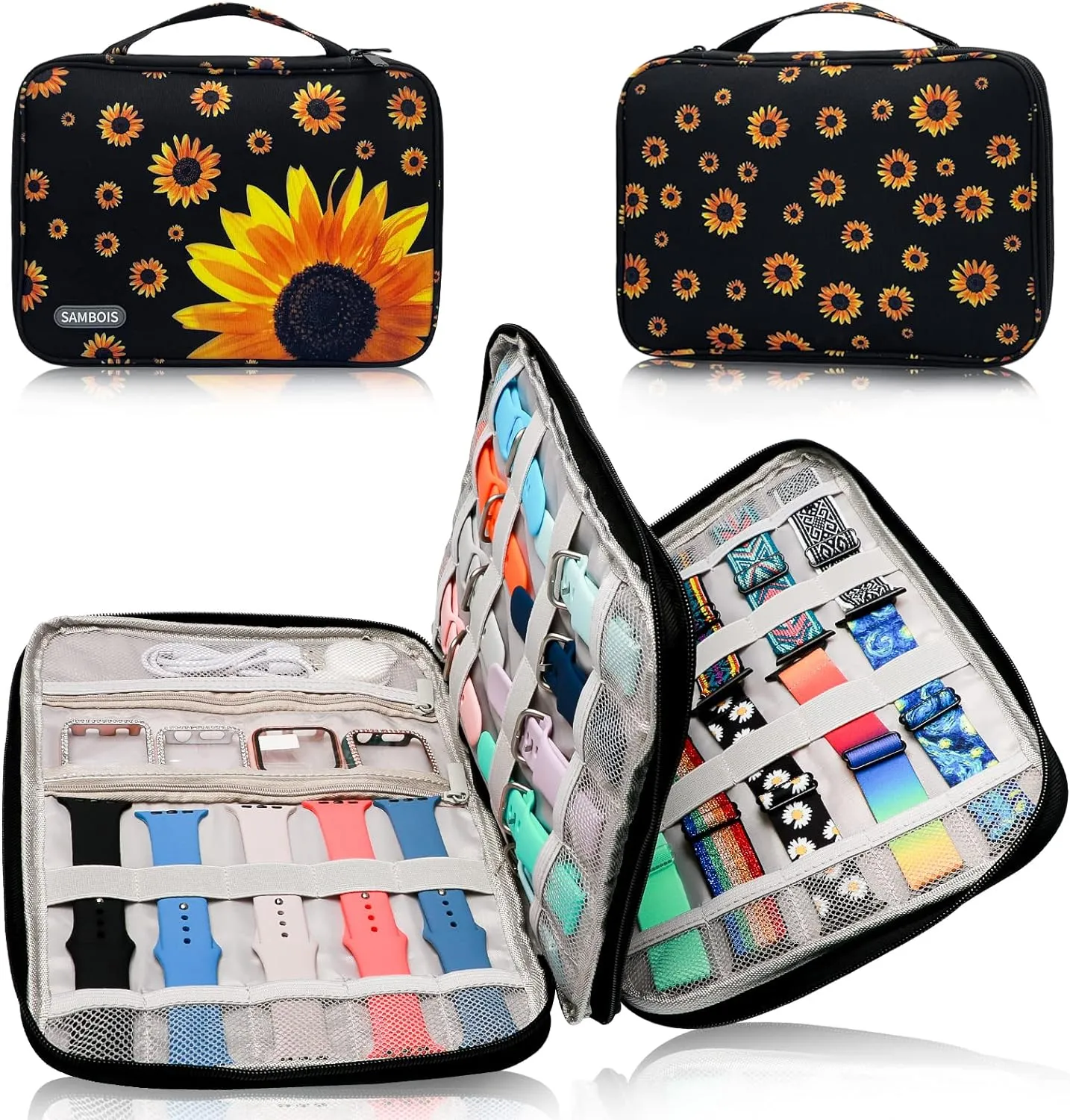 Watch Organizer - Portable Case for 35 Apple Watch Bands, Travel Storage Bag for iWatch Bands & Accessories (Sunflower)
