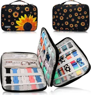 Watch Organizer - Portable Case for 35 Apple Watch Bands, Travel Storage Bag for iWatch Bands & Accessories (Sunflower)