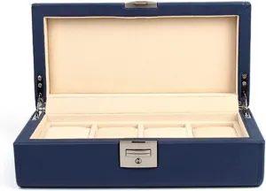Watch Storage Box Shell Round Corner Leather Watch Display Stand with Pillow and Lock Buckle Fashion Jewelry Gift Box (Color : Blue, Size : One Size)
