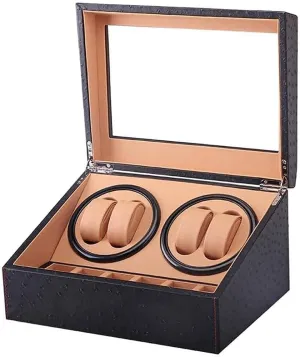 Watch Winder Box with Leather Storage, 4 Winding Spaces & 6 Storage Grids, Ultra-Quiet Motor, Transparent Top for Men & Women
