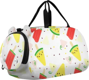 Watermelon Popsicle Gym Travel Duffel Bag with Shoe Compartment for Boys Girls - Gymnastics Sports Dance Football Travel Bag Teens Weekender Sleepover
