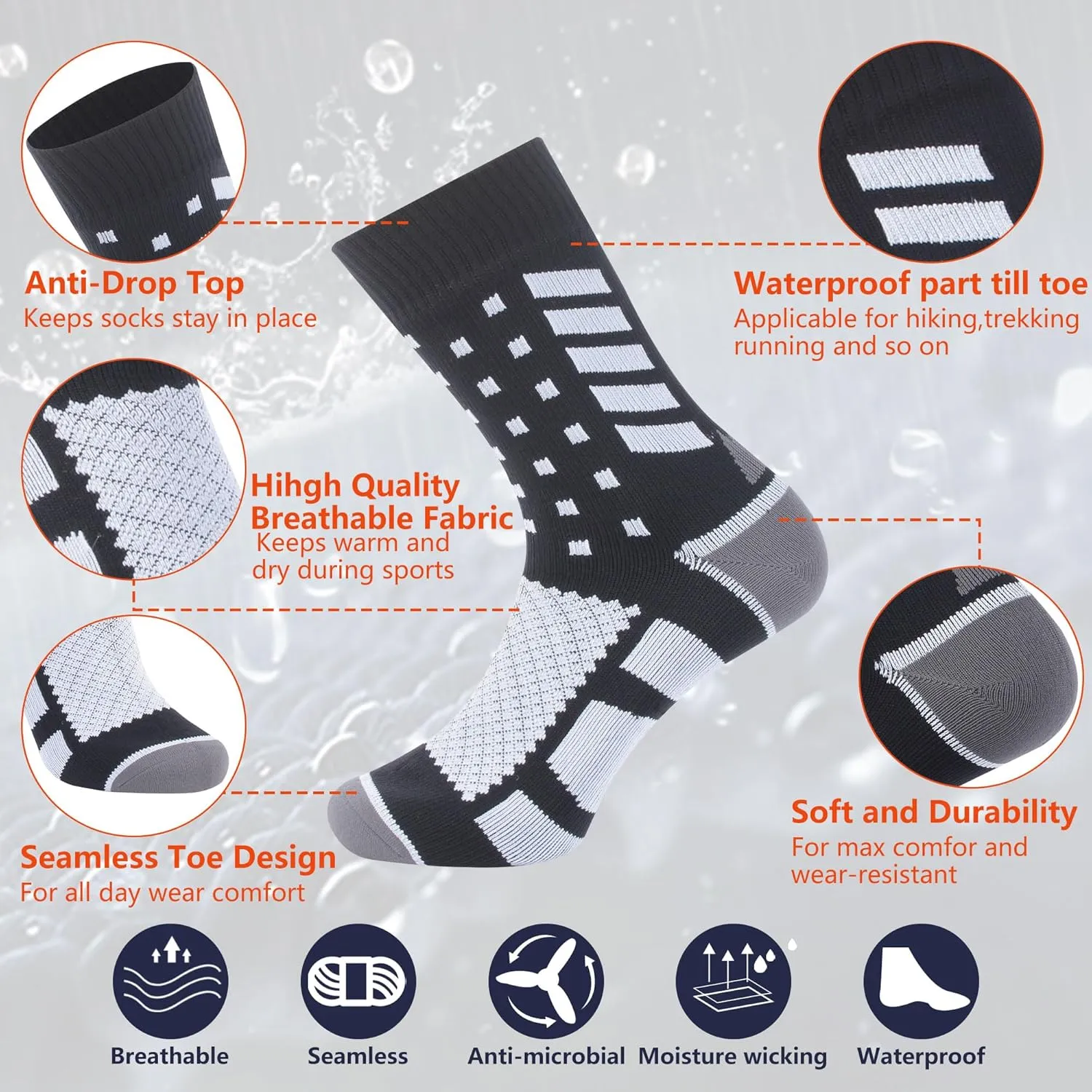 Waterproof Socks for Men Women, Outdoor Sports Breathable Waterproof Socks for Hiking Camping Wading Trekking