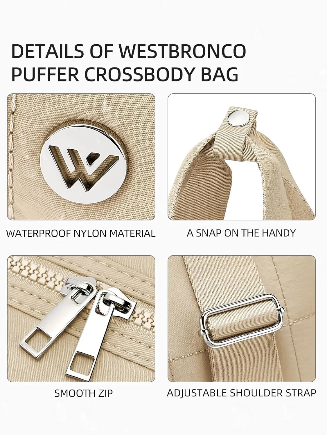 WESTBRONCO Small Puffer Crossbody Bags for Women, Mini Puffy Quilted Gym Bag Lightweight Tote Bag with Zipper Compartments
